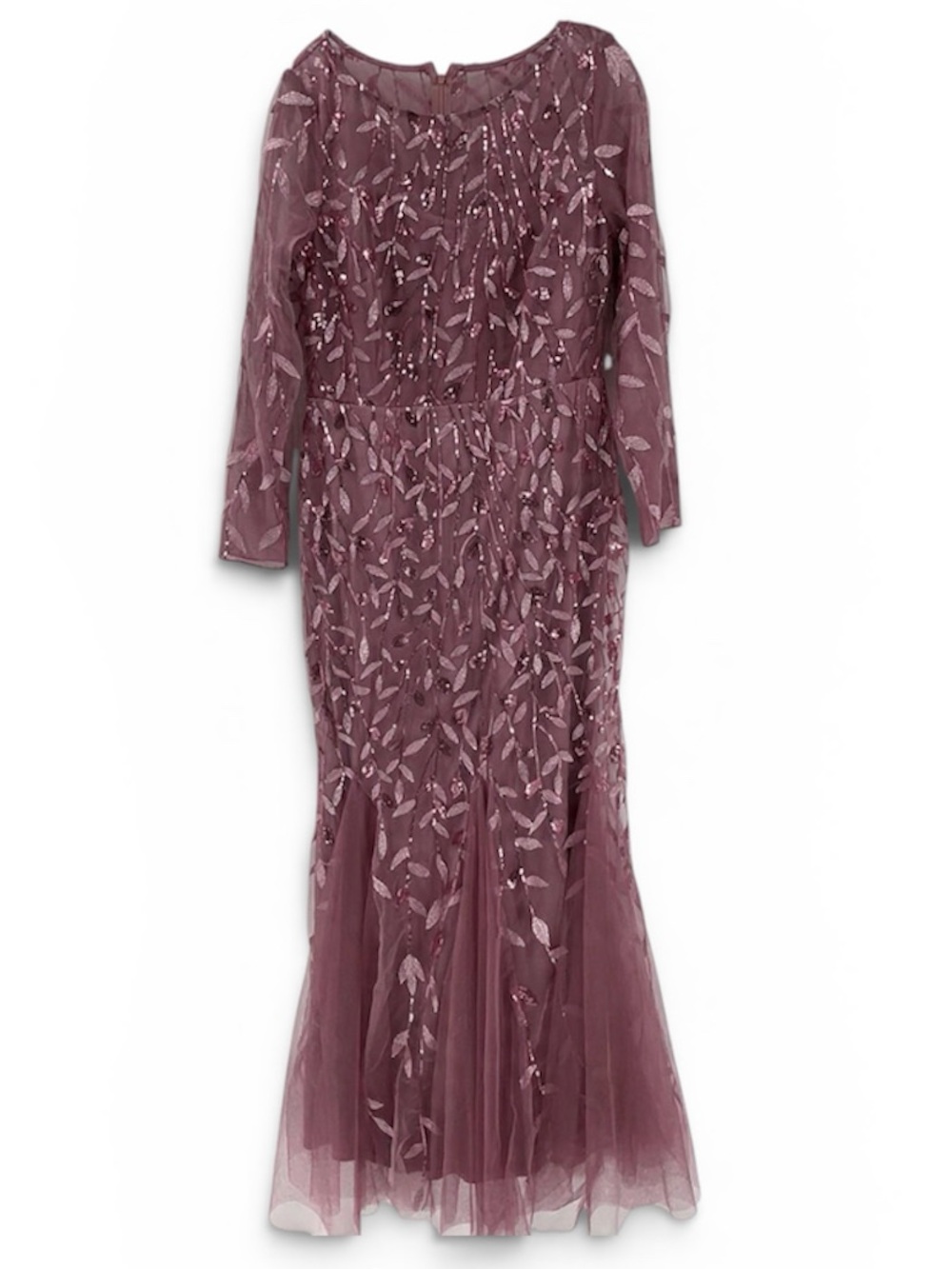Sequin Leaf Embroidered Mermaid Gown Mauve 3/4 Sleeve Formal Dress S - Picture 13 of 13